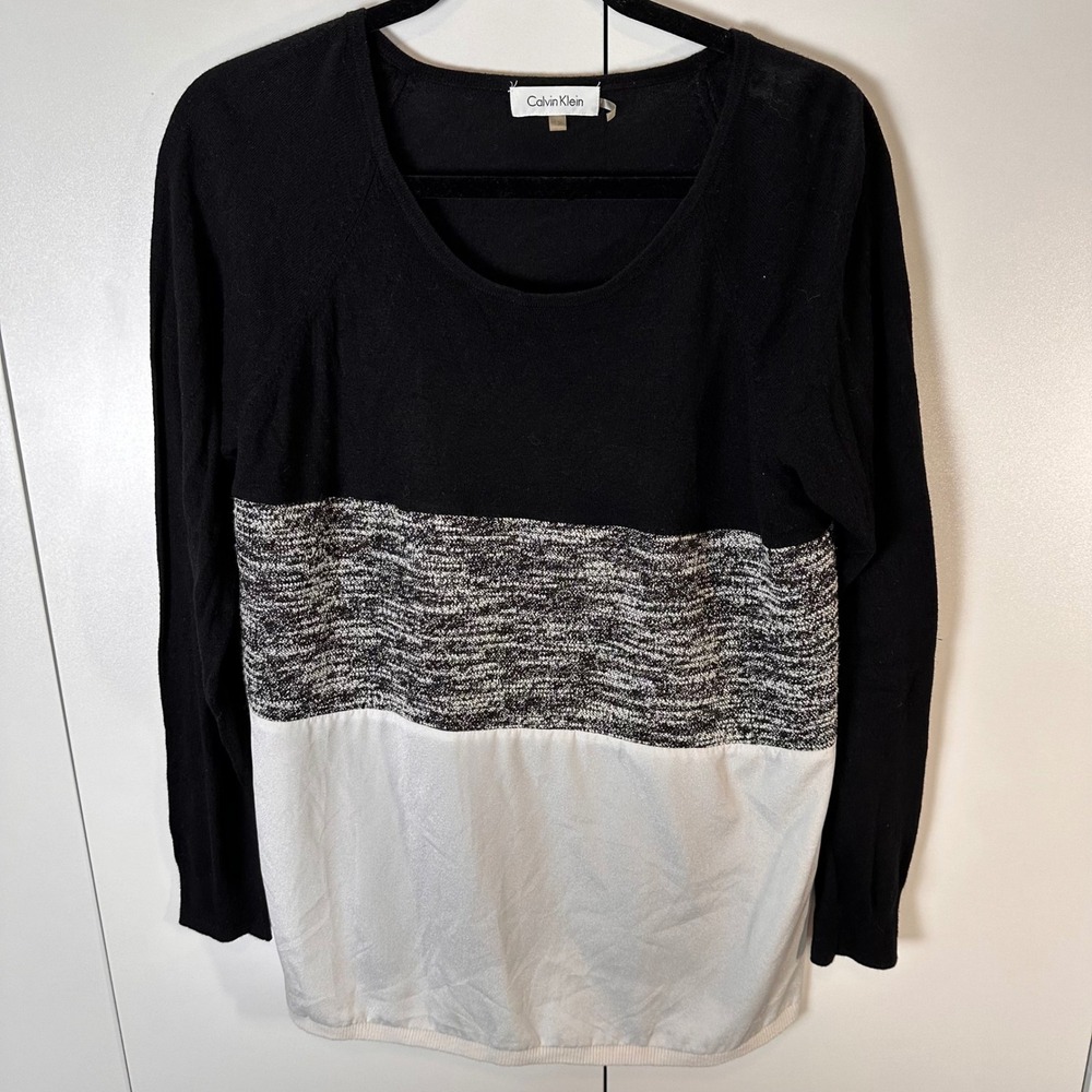 Calvin Klein Women's Black Color Block Long Sleeve‎ Knit Top Size L